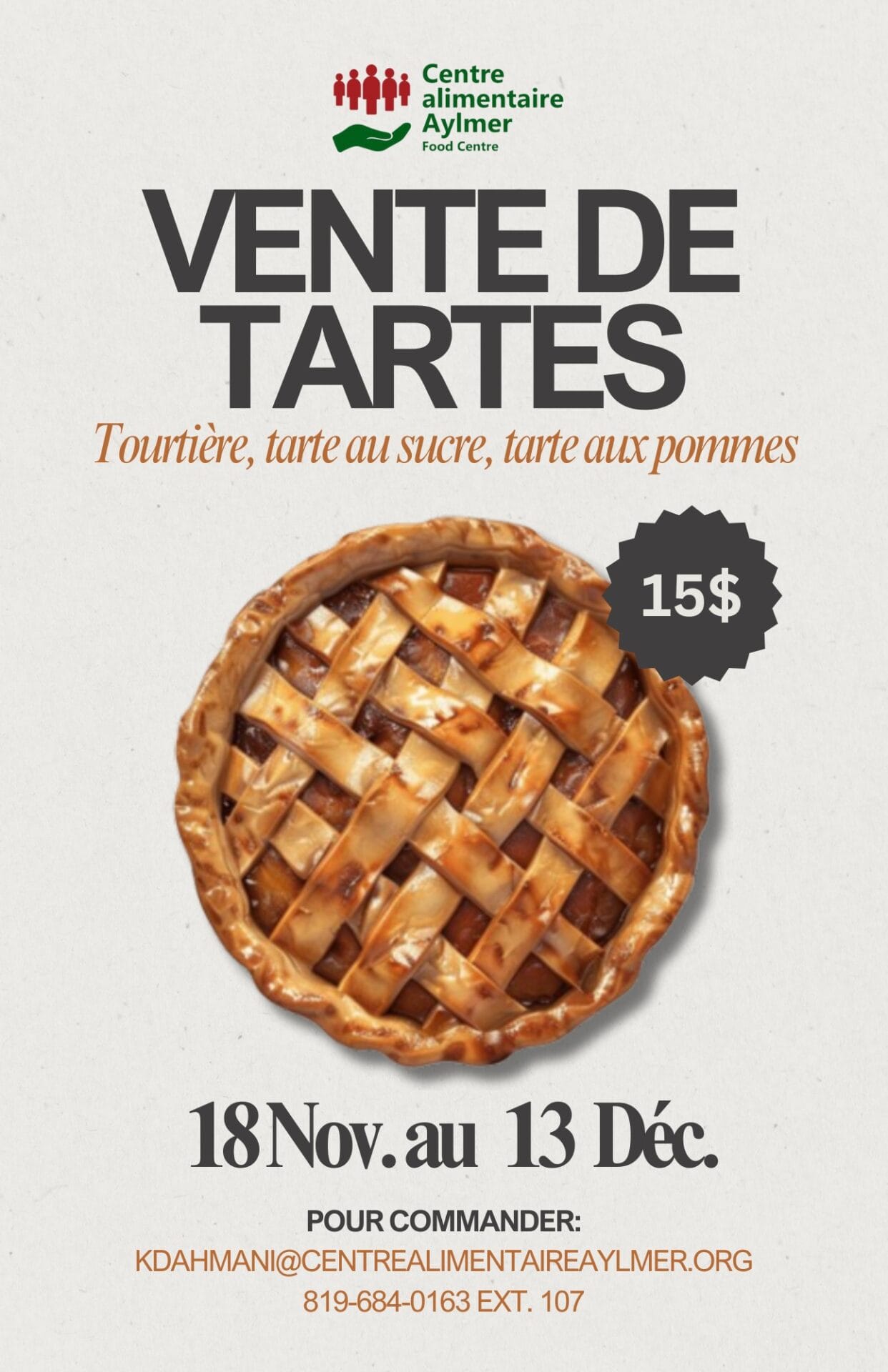Vente de tourtières et tartes